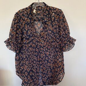 Lovestitch Navy and Orange Floral Blouse